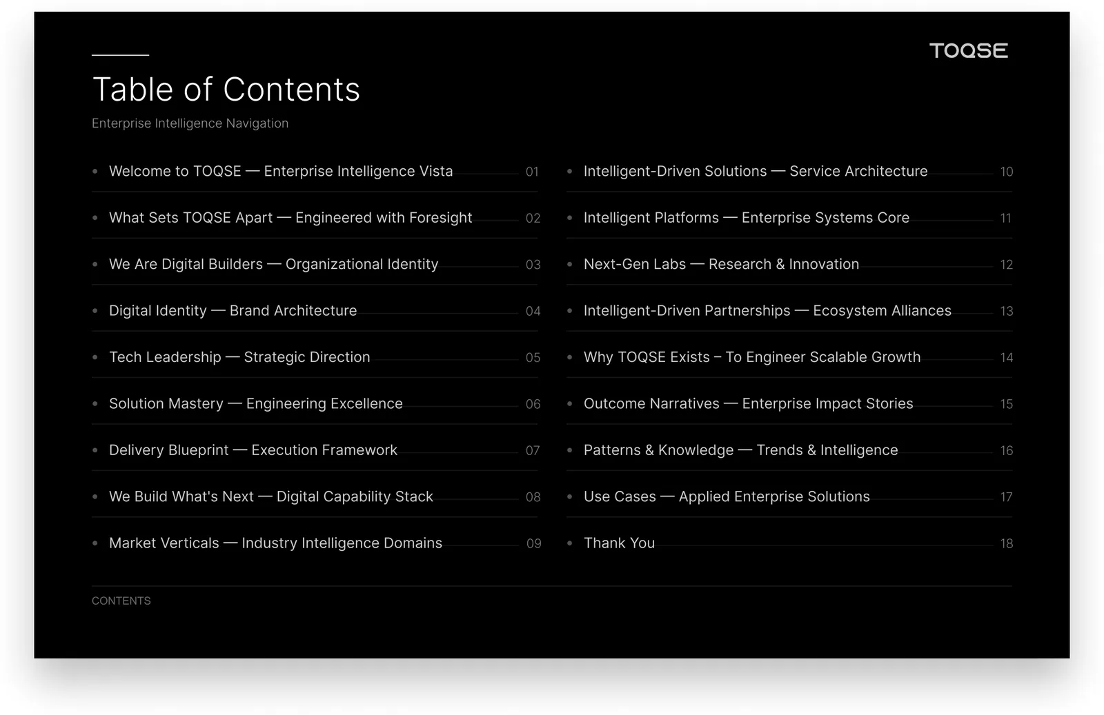 Table of Contents — Enterprise Intelligence Navigation